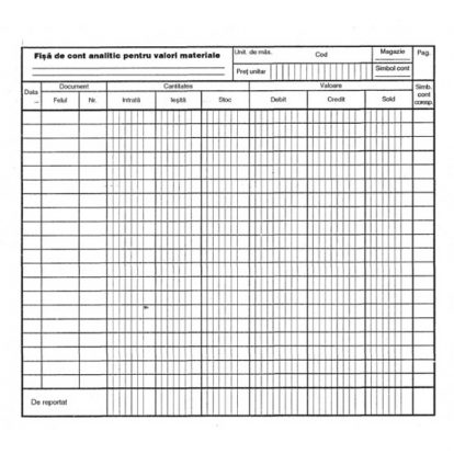 Fisa cont analitic pentru valoare materiale